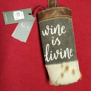 Wine is Divine Bag | Wine Tote | BYOB Wine Carrier | Canvas and Genuine Leather
